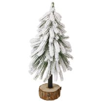 Artículo Árbol de Navidad decorativo cubierto de nieve sobre base de madera Ø15cm H30cm