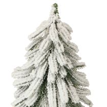 Artículo Árbol de Navidad decorativo cubierto de nieve sobre base de madera Ø15cm H30cm