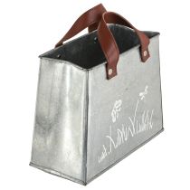 Artículo Bolsa decorativa, plateada, blanca, marrón, metal, maceta, 22 cm de largo, 2 unidades