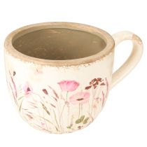Artículo Taza decorativa de cerámica color crema craquelado amapola 15cm×12,5cm