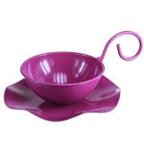 Artículo Taza decorativa taza de té de metal con plato violeta Ø11,5cm H8cm 2ud