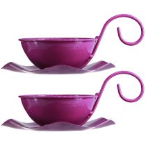 Artículo Taza decorativa taza de té de metal con plato violeta Ø11,5cm H8cm 2ud