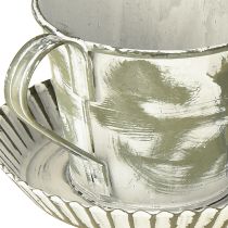 Artículo Taza decorativa de metal blanco lavado antiguo Ø9cm H8cm 2uds