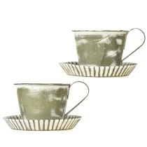Artículo Taza decorativa de metal blanco lavado antiguo Ø9cm H8cm 2uds
