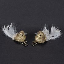Artículo Pareja de palomas decorativas, pájaros decorativos con clip, dorados, 5 cm, 4 piezas