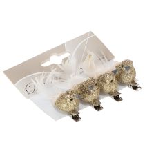 Artículo Pareja de palomas decorativas, pájaros decorativos con clip, dorados, 5 cm, 4 piezas