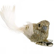 Artículo Deco par de palomas Deco pájaros con clip Dorado L5cm 4 piezas