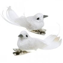 Artículo Deco pareja de palomas Deco pájaros con clip blanco L5cm 4pcs