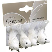Artículo Deco par de palomas Deco pájaros con clip blanco L5cm 4 piezas