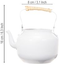 Artículo Tetera decorativa, maceta, metal, blanco, estilo shabby chic, Ø8,6 cm, H16 cm, maceta decorativa vintage