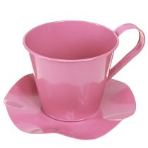 Artículo Taza de té decorativa taza de metal con plato rosa Ø12 H10cm 8 piezas
