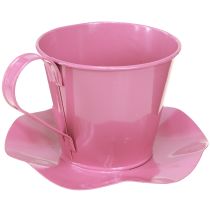 Artículo Taza de té decorativa de metal con plato, color rosa, Ø12 cm, H10 cm, 8 unidades.