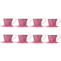 Artículo Taza de té decorativa taza de metal con plato rosa Ø12 H10cm 8 piezas