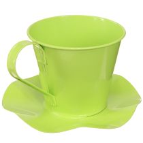 Artículo Tazas de té decorativas de metal con plato, color verde claro, Ø12 cm, H10 cm, 8 unidades.