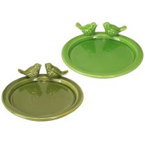 Artículo Plato decorativo baño pájaros mesa decoración cerámica verde Ø20,5cm 2uds