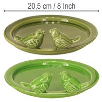 Artículo Plato decorativo baño pájaros mesa decoración cerámica verde Ø20,5cm 2uds