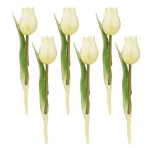 Artículo Tulipanes decorativos Flores artificiales Blanco Crema 20cm 6 uds
