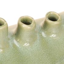 Artículo Jarrón decorativo de cerámica con forma de barco, color verde claro, 23 x 8,5 x 11 cm