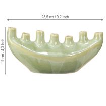 Artículo Jarrón decorativo de cerámica con forma de barco, color verde claro, 23 x 8,5 x 11 cm