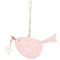 Artículo Pájaro decorativo decoración primaveral decoración colgante madera rosa 15×8,5cm