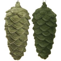 Artículo Colgador de conos decorativos piñas verdes flocadas 11,5cm 6 uds