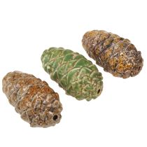 Artículo Piñas decorativas de cerámica, colores surtidos: verde, amarillo y marrón, 8,5 cm, 6 unidades.