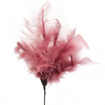 Artículo Plumas decorativas en el palo plumas de ave blanco/crema/rosa oscuro 3 piezas