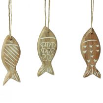 Artículo Pez decorativo para colgar pez de madera marrón blanco surtido 10cm 4 piezas