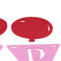 Artículo Guirnalda decorativa de cadena de banderines de cumpleaños de fieltro rosa 300cm