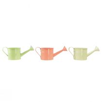 Artículo Juego de regadera decorativa en salmón pastel, verde, verde amarillento - jardinera de metal Ø11cm H10cm, 8 piezas