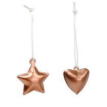 Artículo Estrella colgante decorativa, corazón cobre 3-4cm 24 piezas