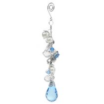 Percha deco plata, azul L 23 cm