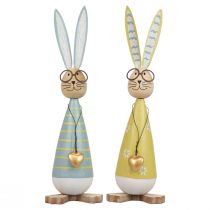 Artículo Conejito decorativo con gafas Decoración de Pascua madera metal Conejito de Pascua 29cm 2 piezas