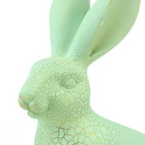 Artículo Conejo decorativo sentado verde pastel dorado craquelado vintage 23,5cm