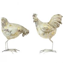 Artículo Pollos decorativos oro blanco gallo gallina vintage L13cm 2 piezas