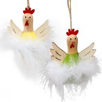Artículo Pollo decorativo Decoración de Pascua para colgar decoración de madera H8cm 6 piezas