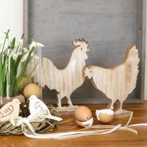 Artículo Decoración decorativa de mesa de pollo Decoración de madera de Pascua vintage 19 cm juego de 2