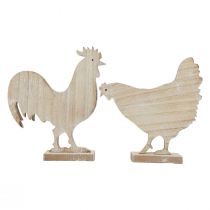 Artículo Decoración decorativa de mesa de pollo Decoración de madera de Pascua vintage 19 cm juego de 2