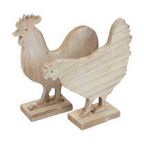 Artículo Decoración decorativa de mesa de pollo Decoración de madera de Pascua vintage 19 cm juego de 2