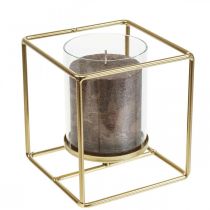 Artículo Portavelas decorativo farolillo metal dorado cristal 12×12×13cm