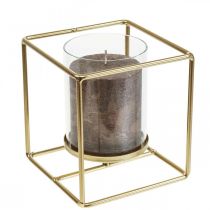 Artículo Portavelas decorativo metal dorado farol cristal 12×12×13cm