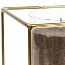 Portavelas decorativo metal dorado farol cristal 12×12×13cm