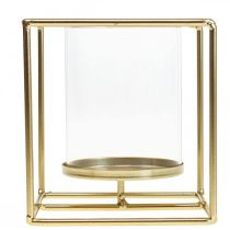 Artículo Portavelas decorativo farolillo metal dorado cristal 12×12×13cm
