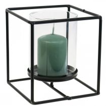 Portavelas decorativo farol de metal negro cristal 12×12×13cm