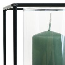 Portavelas decorativo farol de metal negro cristal 12×12×13cm