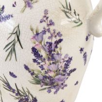Artículo Jarra decorativa de gres, decoración de mesa color crema, violeta, lavanda, Al. 21 cm
