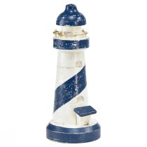 Artículo Faro decorativo madera azul blanco marítimo Ø7,5cm H19cm