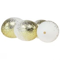 Artículo Huevos de Pascua decorativos clara de huevo de ganso auténtico con purpurina dorada Al. 7,5–8,5 cm 10 unidades