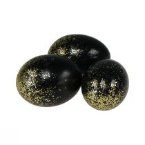 Artículo Huevos de Pascua decorativos huevo de gallina real negro con purpurina dorada Al 5,5–6 cm 10 unidades
