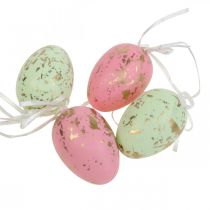 Artículo Deco huevos de Pascua para colgar adornos de Pascua rosa/verde/dorado 12 piezas